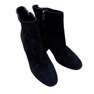 Sam Edelman 6.5M black suede ankle boots high block heel booties classic